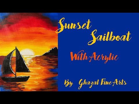 How to Painting Sunset Sailboat with acrylic | Easy Seascape acrylic painting for beginners | #diy