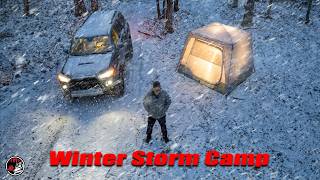 Heavy Snow Camping - 12F and WINDY - Snow Camping Adventure