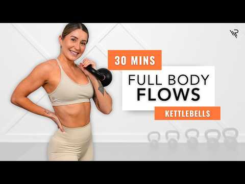 30 Min Full Body KETTLEBELL Workout | Long Flows with Single Kettlebell (Intermediate)