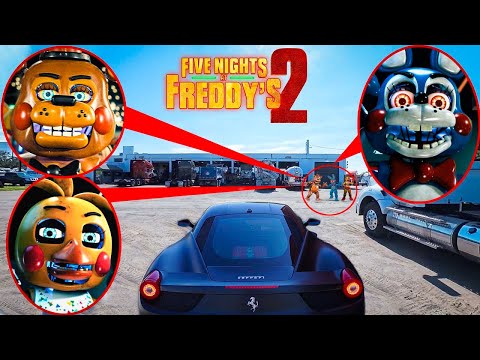 FERRARI SUPERCAR CATCHES TOY FREDDY, TOY CHICA & TOY BONNIE FIVE NIGHTS AT FREDDYS 2 IN REAL LIFE!