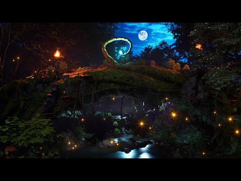 Enchanted Elven Forest Ambience ✨🌕 Fall Asleep in a Calm magical Night | Nature Night & Water Sounds