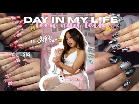 4 CLIENT NAIL DAY AS A TEEN NAIL TECH 💅 ($350+ NAIL DAY) 🤯