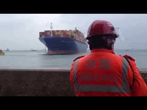 Disbelief as container ship heads straight to shore (full version) Hong Kong April 6, 2014