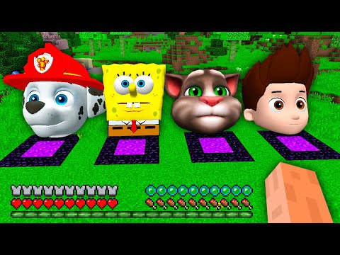 I found SECRET UNDERGROUND PORTAL PAW PATROL RYDER and MARSHALL SPONGEBOB TALKING TOM in Minecraft