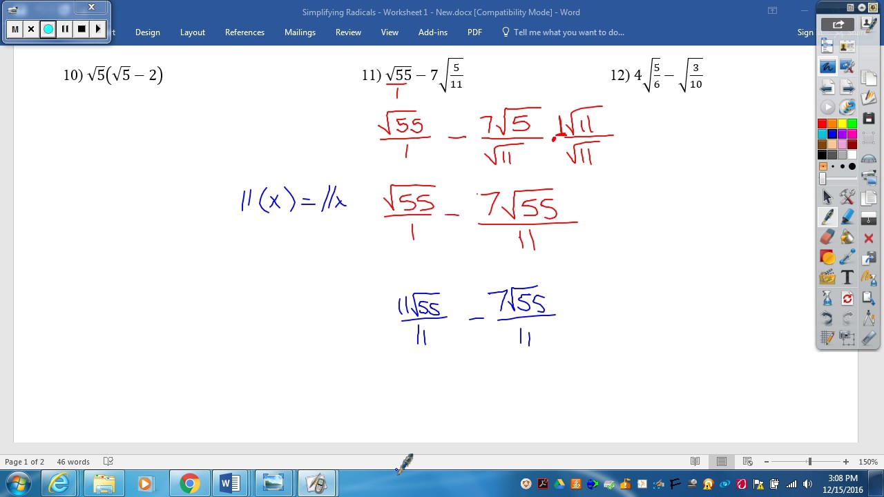 Simplifying Radicals Worksheet #1