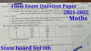 Final Exam Question Paper | Std 6th | Maths | 2021-2022