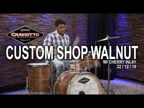Craviotto Custom Shop Walnut Drum Set with Cherry Inlay 22/12/16 - Natural Satin (CRKIT3PC22WLCI)