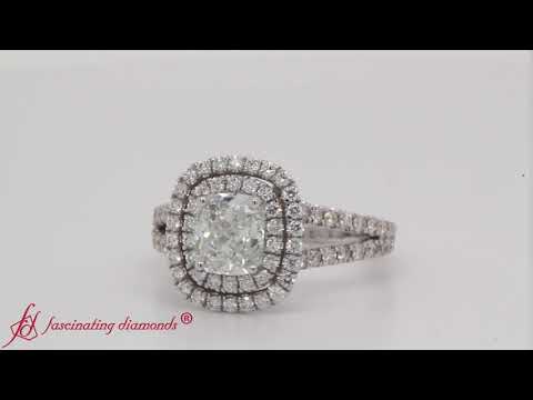 Cushion Cut Split Double Halo Engagement Ring In White Gold-FDENR9107-R