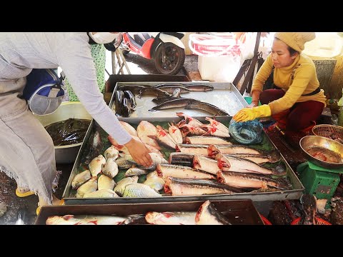 Cambodia Market Tour in 2021, Fresh fish shop review at Century Plaza market