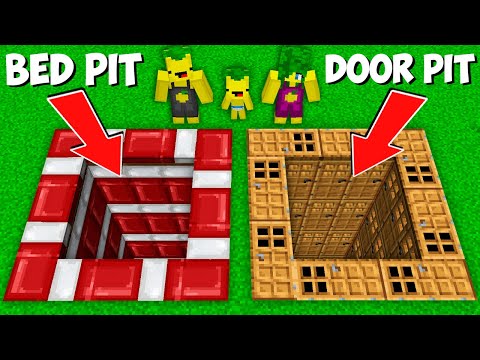 What secret PIT WILL MY FAMILY CHOOSE in Minecraft ? BED PIT VS DOOR PIT !