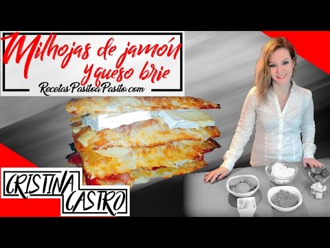 MILHOJAS CON JAMÓN SERRANO QUESO BRIE Y SALSA DE MIEL Y MOSTAZA