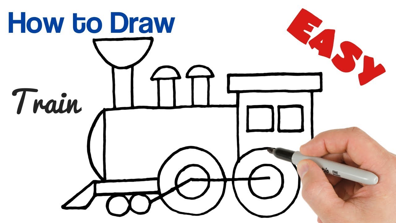 How to Draw a Train Steam Locomotive easy for beginners