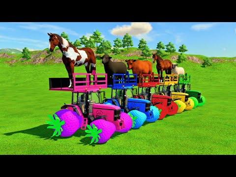 TRANSPORTING GOATS, SHEEPS, COWS, HORSES, BULLS WITH COLORED MINI TRACTORS! - Farming Simulator 22