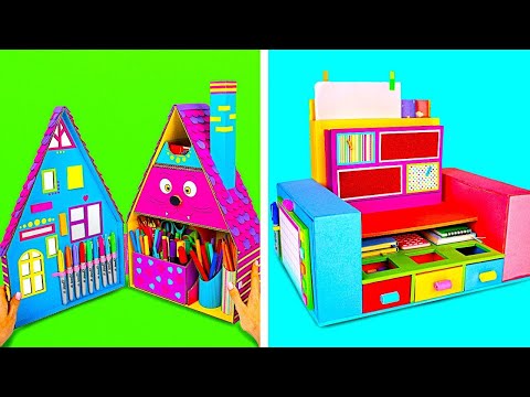 Como Fazer Um Organizador Colorido para a Mesa de Trabalho | Organizador DIY para o Material Escolar