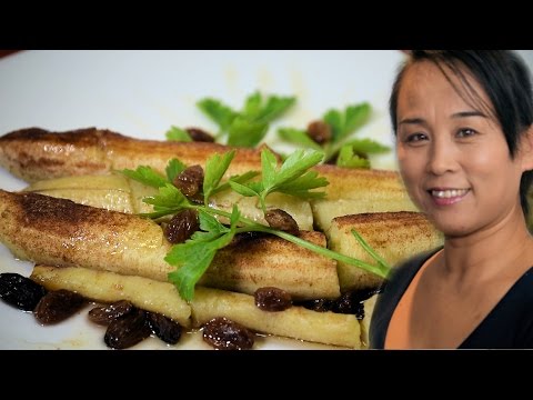 Baked Banana with Cinnamon, Honey, Rum & Raisins (Chinese Dessert Recipe)