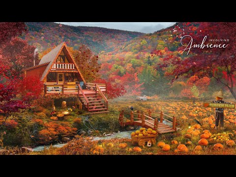Pumpkin Patch ASMR Ambience🎃🍁Cozy Autumn Ambience with River Sounds, Crackling Fire, Crunchy Leaves