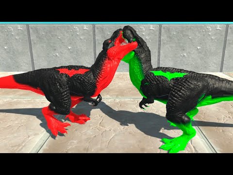RED BATMAN vs GREEN BATMAN T-REX DEATH FALL - Animal Revolt Battle Simulator