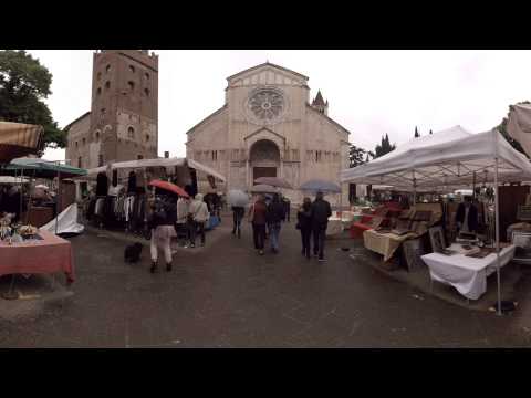 360 video: Market at Basilica of San Zeno, Verona, Italy