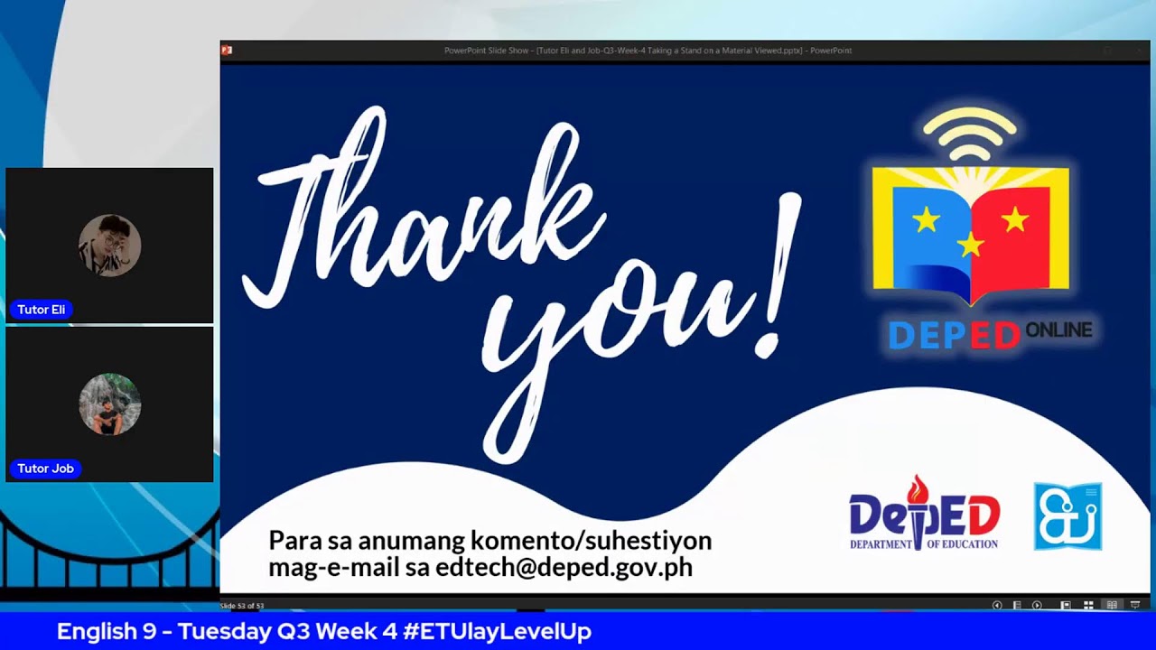 English 9  - Tuesday Q3 Week 4 #ETUlayLevelUp