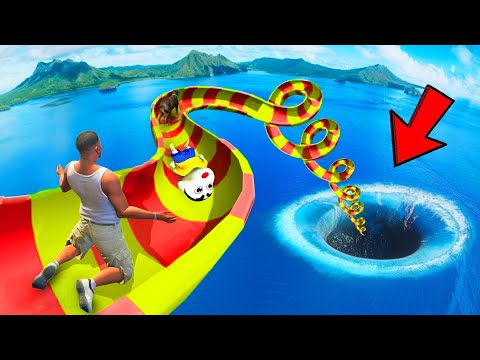 FRANKLIN AND SHINCHAN TRIED THE CURVY WATERSLIDE DEEPEST HOLE CHALLENGE & WON AMAZING PRIZES GTA 5
