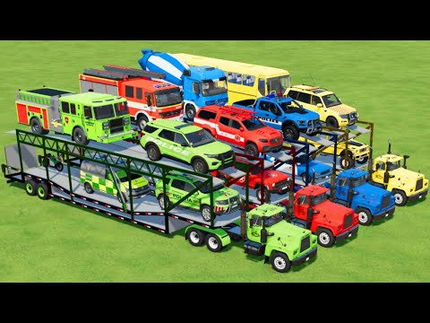 TRANSPORTING POLICE CARS, AMBULANCE, FIRE TRUCK, COLORFUL CARS WITH TRUCK  -FARMING SIMULATOR 22!