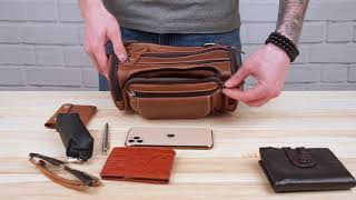 Сумка на пояс об'ємна 14695 Vintage коричнева