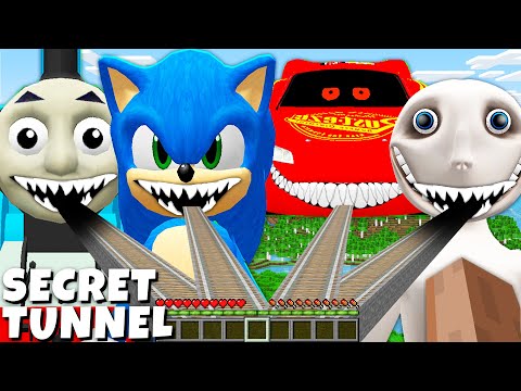 I found Secret tunnel THOMAS AND SONIC AND MCQUEEN EXE AND The MAN in WINDOW in MINECRAFT