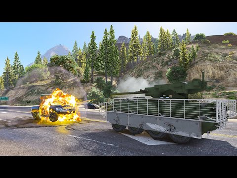 GTA 5 STRYKER MOBILE GUN SYSTEM ESCAPE THE POLICE  - SUPER CINEMATIC PICTURE WITH SLOW MO ep.21