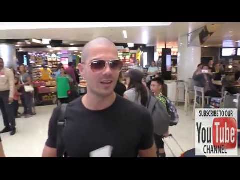 Max George and his fiance Michelle Keegan talk about his shaved head look while departing at LAX Air