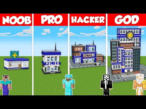 POLICE STATION HOUSE BUILD CHALLENGE - Minecraft Battle: NOOB vs PRO vs HACKER vs GOD / Animation
