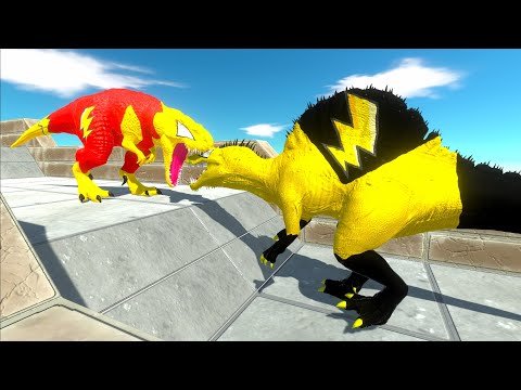 SHAZAM T-REX vs FLASH SPINOSAURUS DEATH FALL - Animal Revolt Battle Simulator