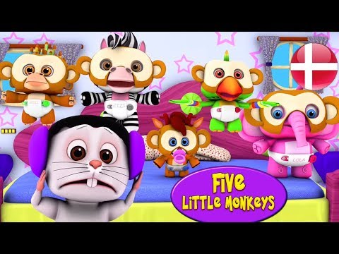 fem små aber | rim til småbarn | kids video | Five Little Monkeys | Nursery Rhyme Song For Babies