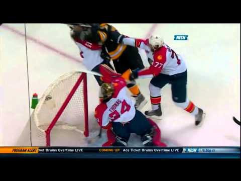 Carl Soderberg gets high sticked by Tim Thomas Jan 28 2014 Panthers vs Bruins