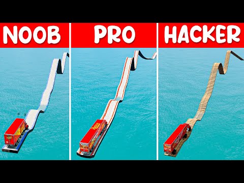 Beamng NOOB vs PRO vs HACKER: Impossible Log Wave Bridge Crossing Cars Vs Deep Water in BeamNG.Drive