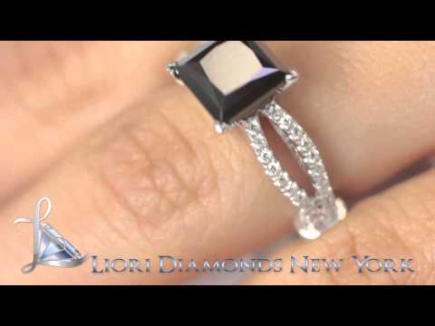 BDR-119 - 3.43 Carat Princess Cut Natural Black Diamond Engagement Ring 18K White Gold