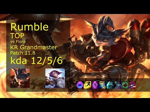 Rumble vs Fiora Top - KR Grandmaster 12/5/6 Patch 11.8 Gameplay // [롤] 럼블 vs 피오라 탑