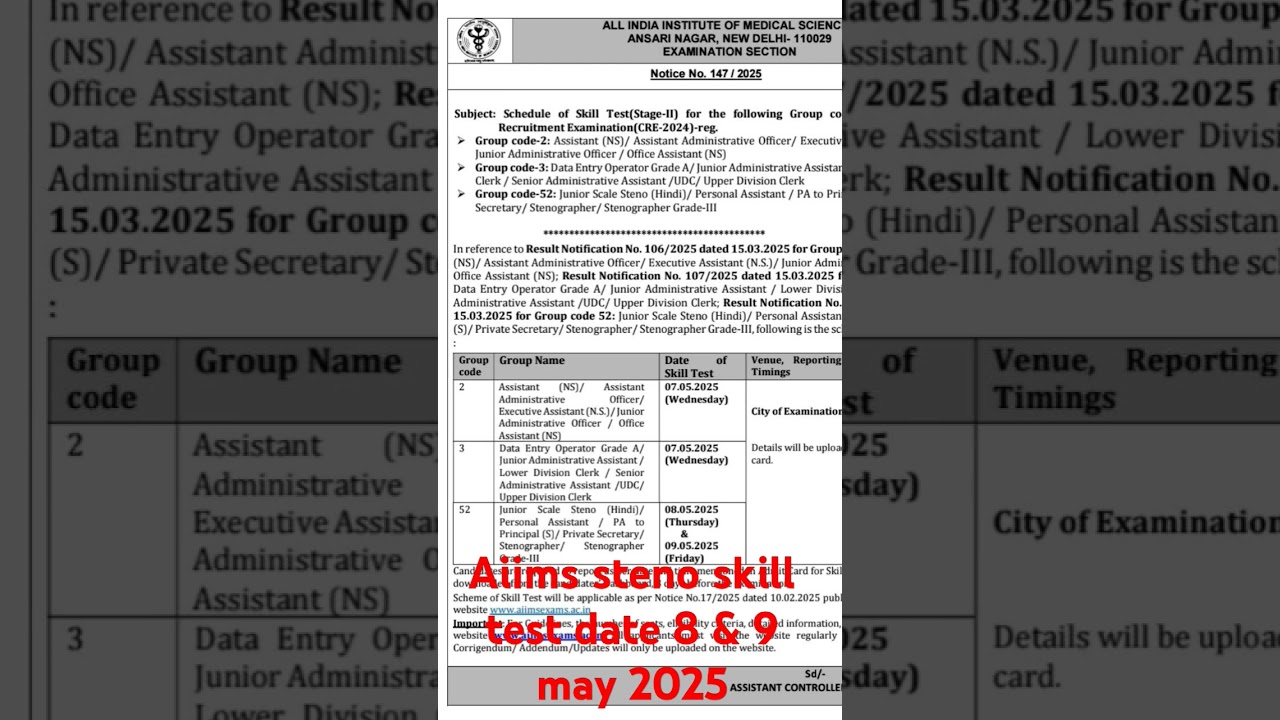 #Aiims steno skill test date 2025#stenograper