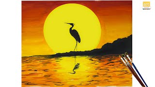 How to draw Crane sunset drawing II Sarus crane sunset  drawing II #artjanag