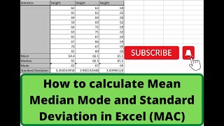 How to calculate MEAN MEDIAN MODE and STANDARD DEVIATION in Excel (MAC)