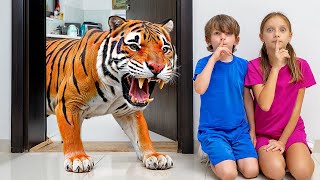 Giant Zoo Adventure at Home | Learn Wild Animal Names & What They Eat