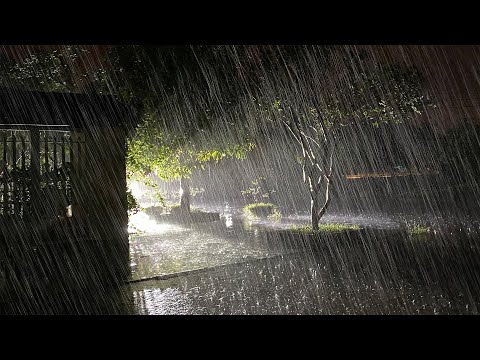 Heavy Rainstorm in Garden House with Lightning Flashed & Thunder Rumbled, Rain Sounds for Sleeping