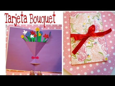 Tarjeta (pop up) con bouquet de flores dentro.