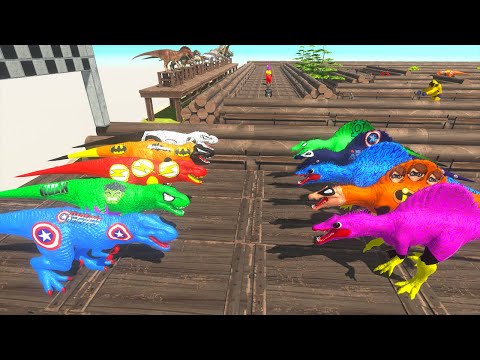 Team T-rex Superhero Hunting Found Spinosaurus Jurassic World Evolution Dinosaurs Race Champions