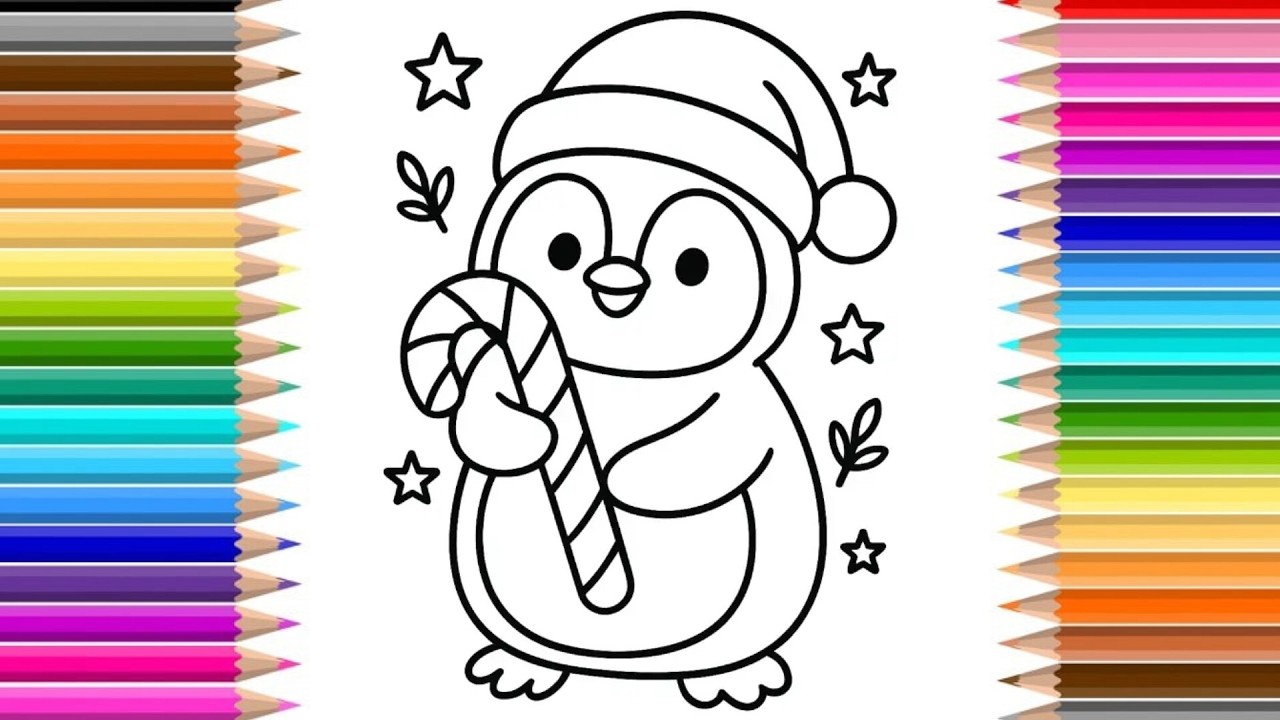 Cute Penguin Coloring Page 🐧 | Relax & Color Christmas Penguin Drawing