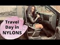 Finding Comfy Pantyhose To Wear When Traveling Mini Dress Pantyhose Boots Flats OOTD