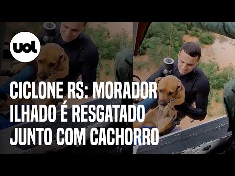 Ciclone RS: Cachorro e dono ilhados são resgatados em Lindolfo Collor; veja vídeo