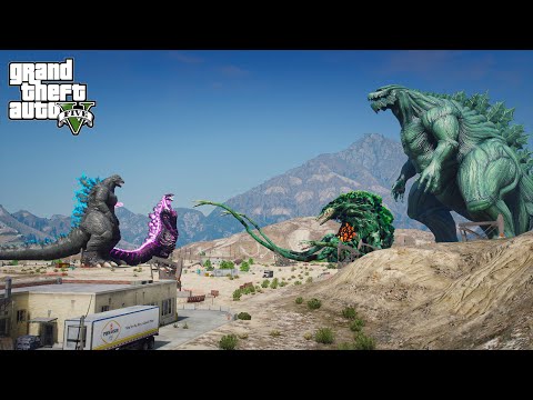 Godzilla Ride, Shin Godzilla vs Giant Godzilla Earth, Biollante - Epic Battle ( GTA V Mods )