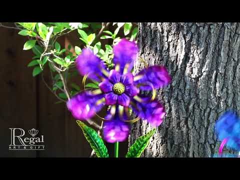 12165 Ribbon Flower Spinner Stake - Purple