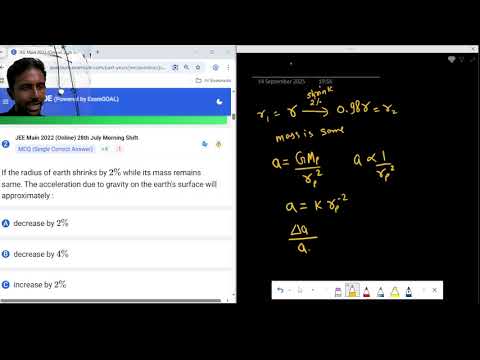  percentage change in gravitational acceleration if radius changes by 2% JEE main PYQ 