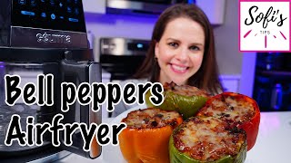 🫑 Easy Air Fryer Stuffed Bell Peppers with Beef Picadillo and cheese 🧀 | Quick Dinner Recipe! 🤤